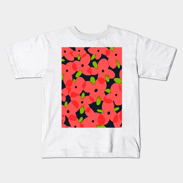 Coral colour flowers pattern Kids T-Shirt by covostudio